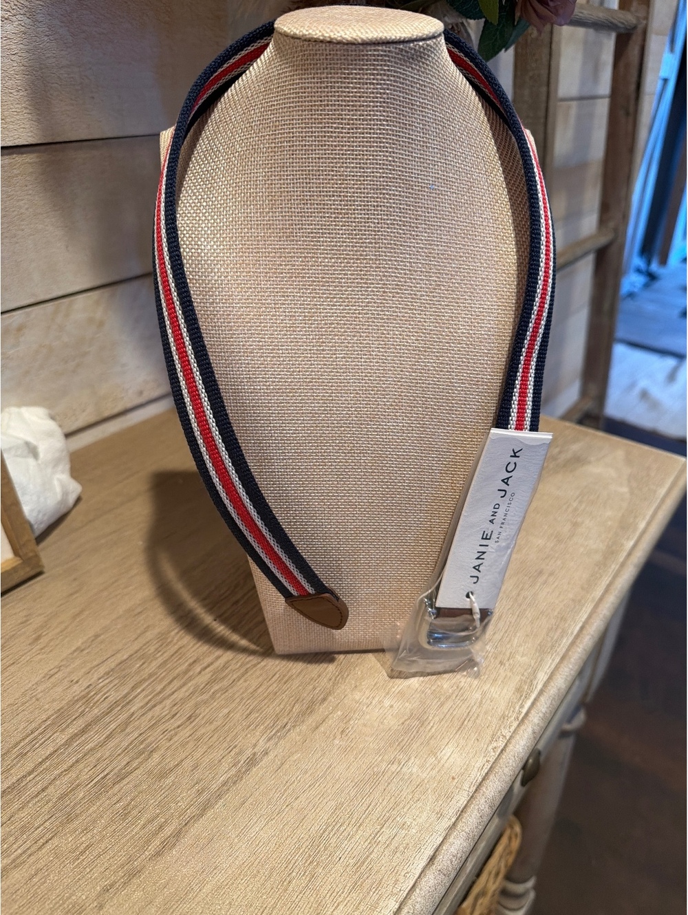 Janie and Jack Toddler Boys' Navy, Red, and White Striped Elastic Belt Size 6-8Y